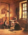 Edouard Frere Lighting the Stove painting